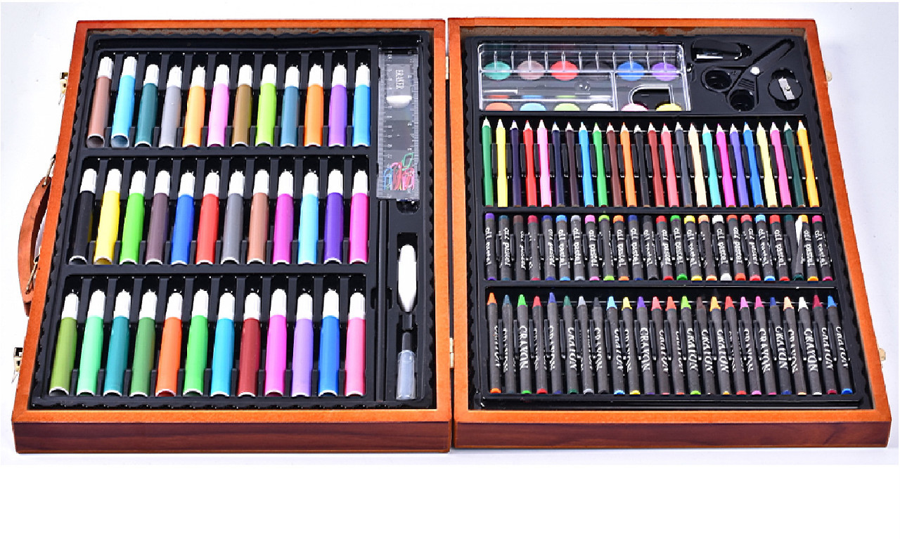 Дитячий набір для малювання та творчості Kartal на 150 предметів у дерев'яній валізі - мініатюра 2