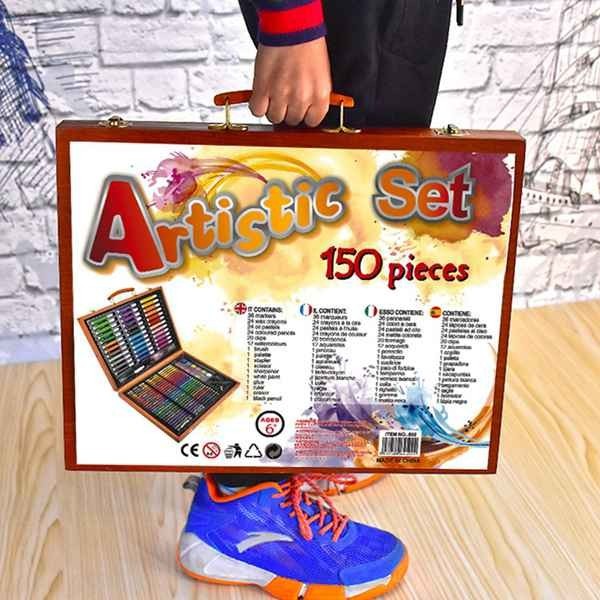 Дитячий набір для малювання та творчості Kartal на 150 предметів у дерев'яній валізі - мініатюра 6