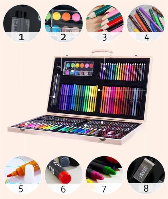 Дитячий набір для малювання та творчості 180 предметів у дерев'яній валізці-кейсі - мініатюра 2