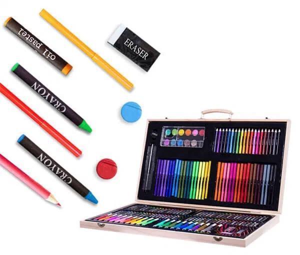 Дитячий набір для малювання та творчості 180 предметів у дерев'яній валізці-кейсі - мініатюра 3