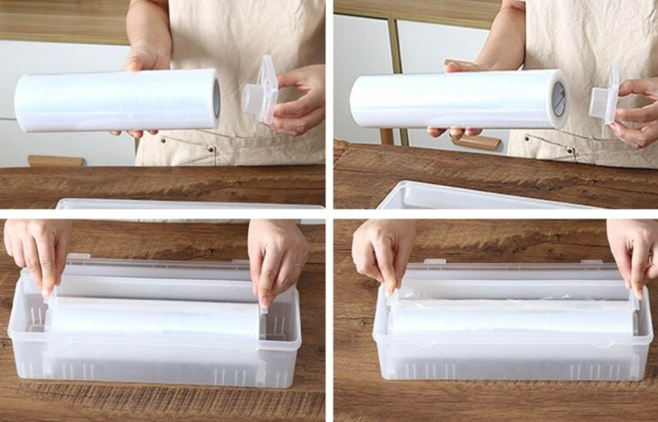 Кухонний органайзер – диспенсер для харчової плівки ∙ Тримач бокс із вбудованим ножем для зберігання та відрізання плівки, фольги, пергаментного паперу - мініатюра 4