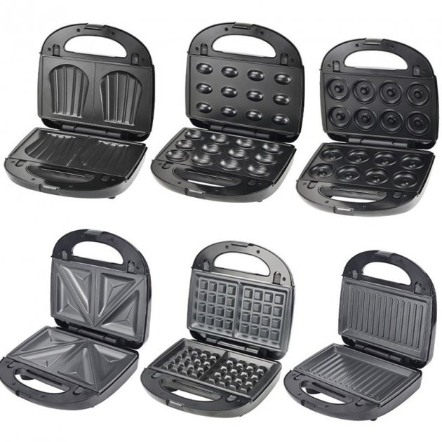 Мультипекар 6 в 1 зі знімними формами для випікання вафель, кексів, горішків, сендвічів ∙ Бутербродниця ∙ Вафельниця ∙ Гриль Domotec MS 7706 - мініатюра 3