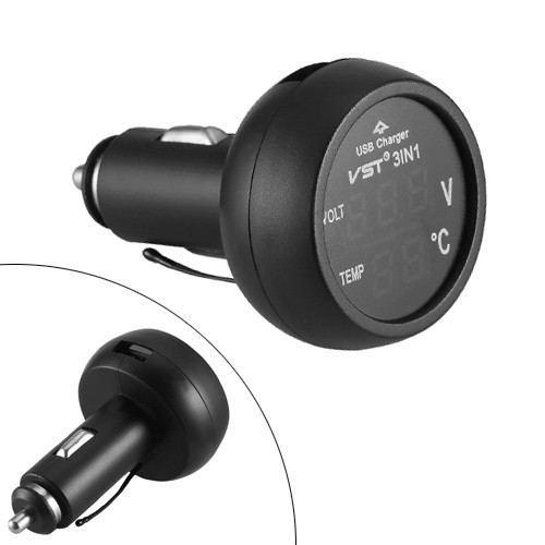 Автомобільний термометр – вольтметр з USB 3 в 1 VST 706-1 у прикурювач авто 12-24В ∙ Червоні цифри - мініатюра 3