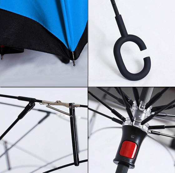 Парасолька навпаки Up-Brella Парасолька зворотного додавання однотонна в чохлі - мініатюра 5