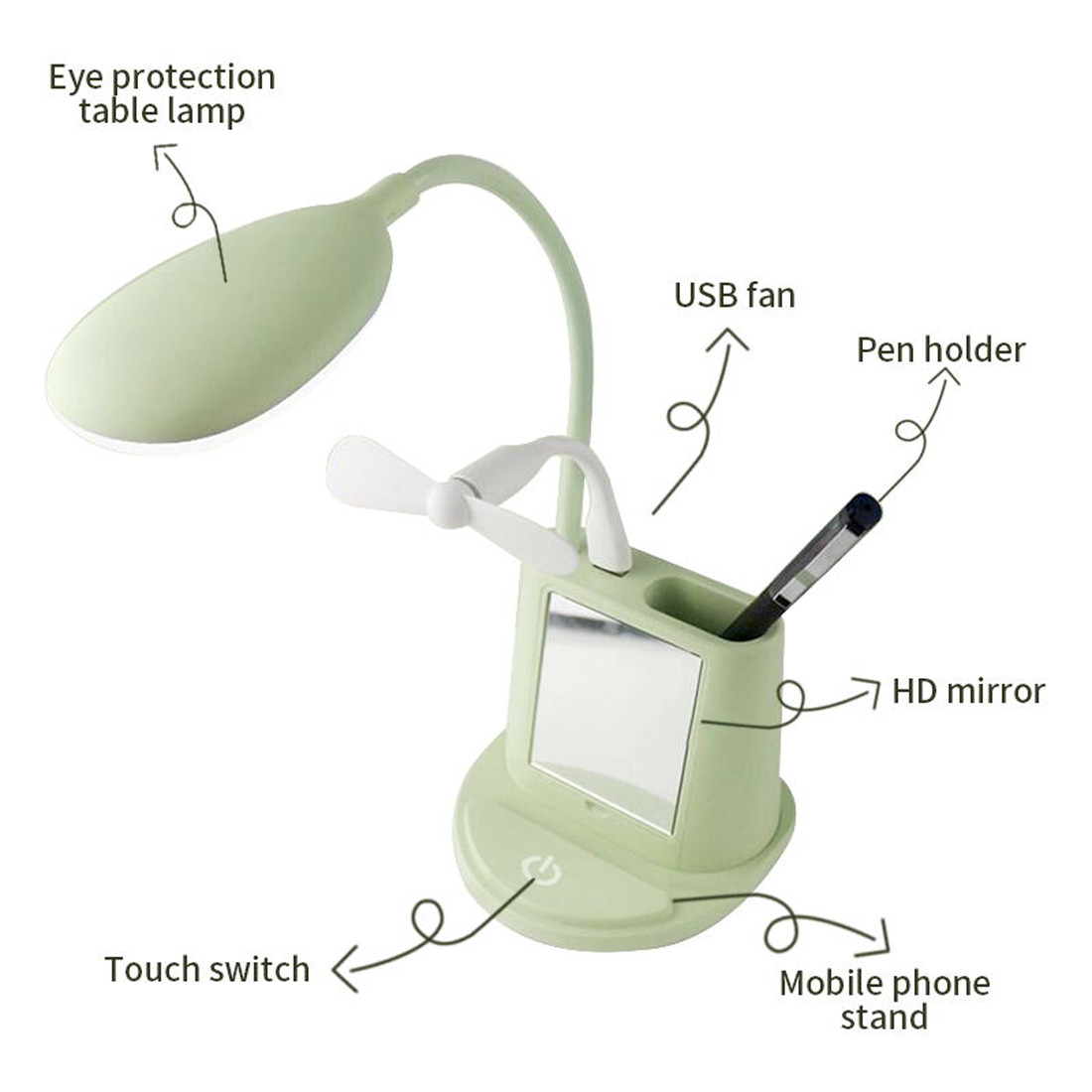 Настільна світлодіодна смарт-лампа з дзеркалом та тримачем для телефону YW9070 - мініатюра 13