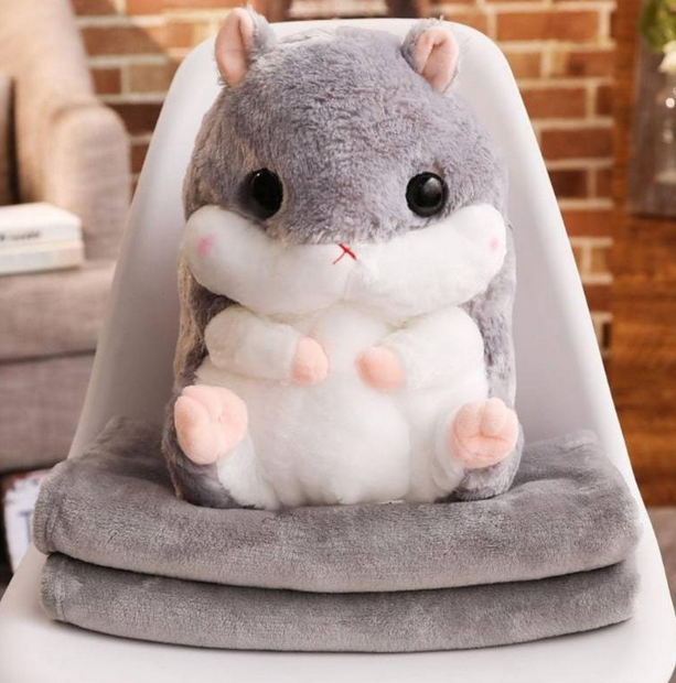 Іграшка-подушка Хом'як з пледом 3 в 1 ∙ М'яка іграшка + Плед + Подушка Хом'ячок, 100 x 100 см ∙ Рожевий / блакитний / коричневий / сірий - мініатюра 2