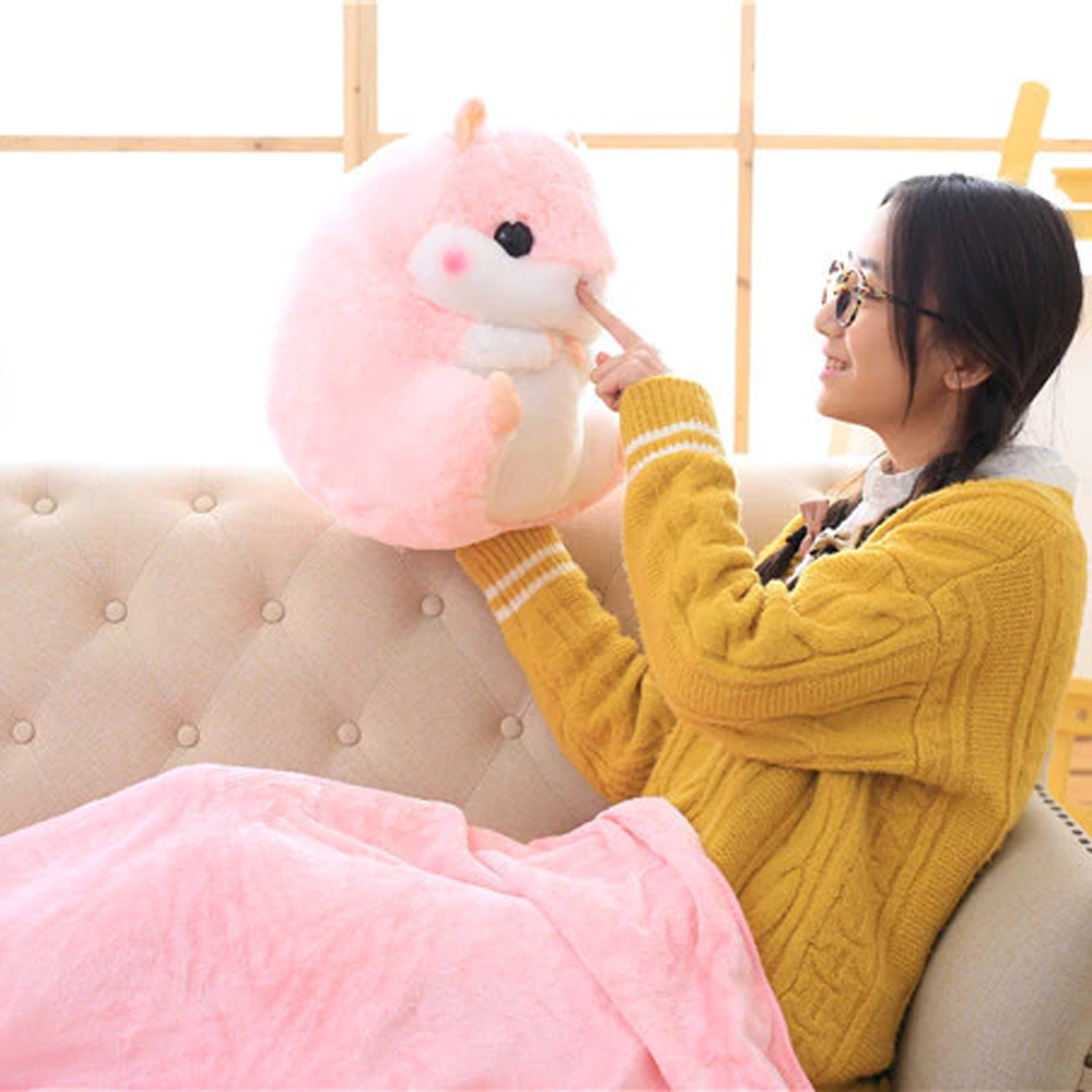 Іграшка-подушка Хом'як з пледом 3 в 1 ∙ М'яка іграшка + Плед + Подушка Хом'ячок, 100 x 100 см ∙ Рожевий / блакитний / коричневий / сірий - мініатюра 7