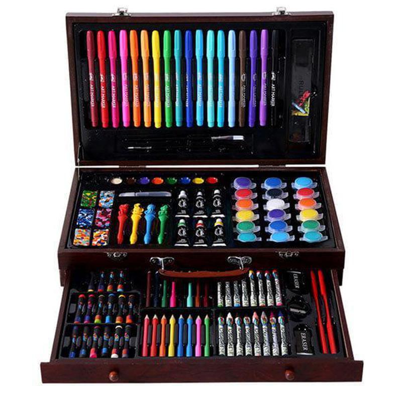 Великий дитячий художній набір для малювання та творчості у дерев'яній валізі на 130 предметів.