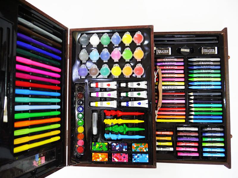 Великий дитячий художній набір для малювання та творчості у дерев'яній валізі на 130 предметів. - мініатюра 2