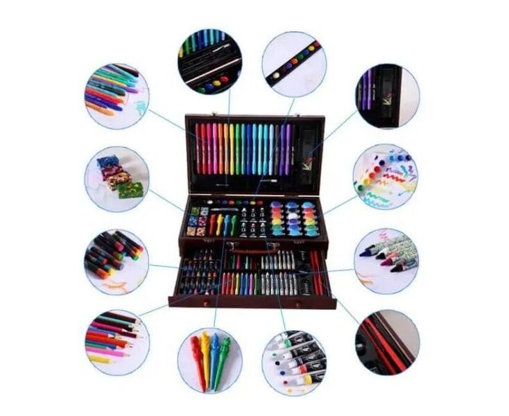 Великий дитячий художній набір для малювання та творчості у дерев'яній валізі на 130 предметів. - мініатюра 7