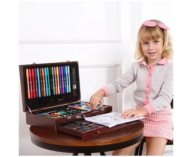 Великий дитячий художній набір для малювання та творчості у дерев'яній валізі на 130 предметів. - мініатюра 8