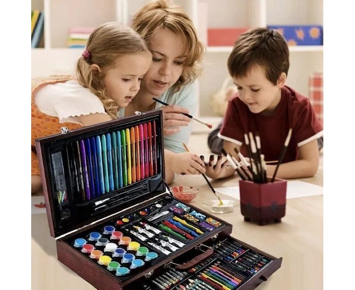 Великий дитячий художній набір для малювання та творчості у дерев'яній валізі на 130 предметів. - мініатюра 9