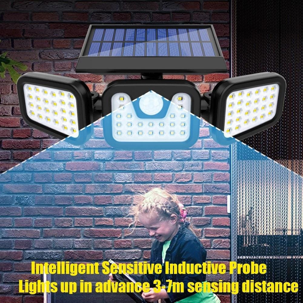 Вуличний світлодіодний LED світильник FL-1725A Split Solar WallLamp на сонячній батареї з датчиком руху ∙ Зовнішній потрійний ліхтар – прожектор ∙ 70 світлодіодів ∙ 1500 Лм ∙ Акумулятор 1500 мАг - мініатюра 4