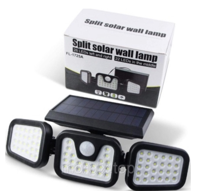 Вуличний світлодіодний LED світильник FL-1725A Split Solar WallLamp на сонячній батареї з датчиком руху ∙ Зовнішній потрійний ліхтар – прожектор ∙ 70 світлодіодів ∙ 1500 Лм ∙ Акумулятор 1500 мАг - мініатюра 6
