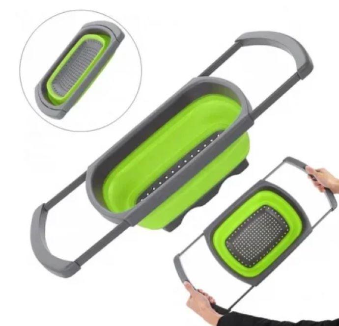 Складний силіконовий друшляк – трансформер з висувними ручками кошик для миття овочів та фруктів - мініатюра 2