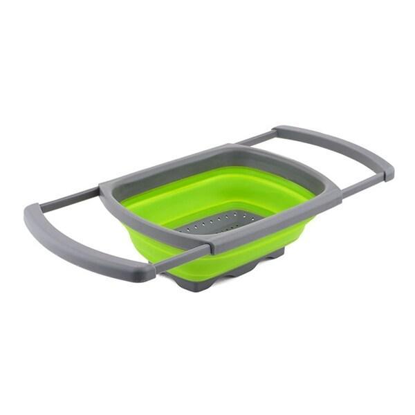 Складний силіконовий друшляк – трансформер з висувними ручками кошик для миття овочів та фруктів - мініатюра 3