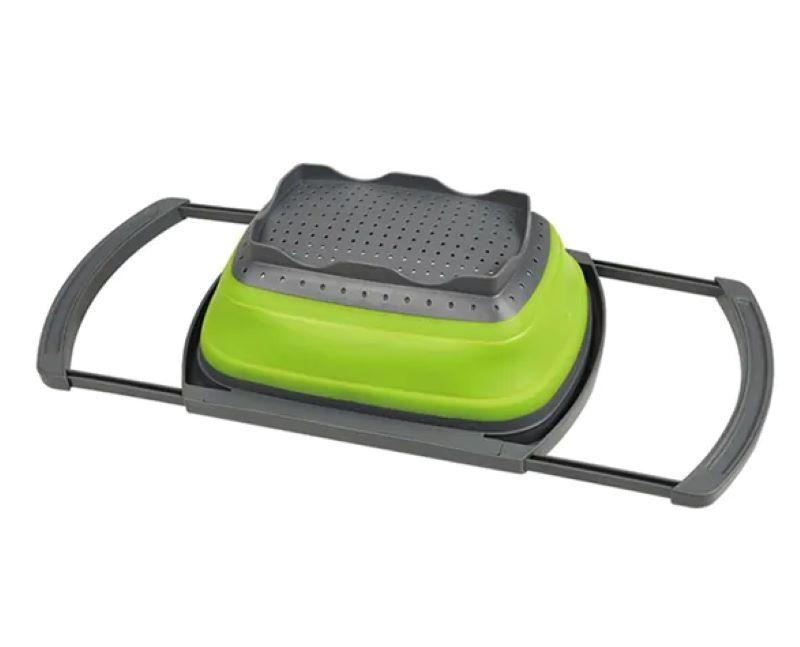 Складний силіконовий друшляк – трансформер з висувними ручками кошик для миття овочів та фруктів - мініатюра 4