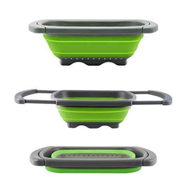 Складний силіконовий друшляк – трансформер з висувними ручками кошик для миття овочів та фруктів - мініатюра 5