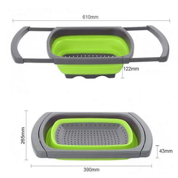 Складний силіконовий друшляк – трансформер з висувними ручками кошик для миття овочів та фруктів - мініатюра 6