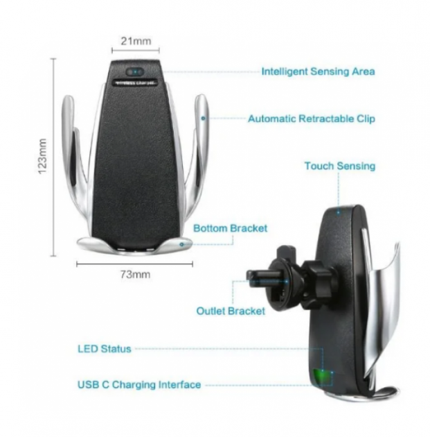 Автомобільний утримувач телефону з бездротовою зарядкою Smart Sensor S5 ∙ Універсальна підставка для смартфона ∙ Бездротова зарядка в авто - мініатюра 7