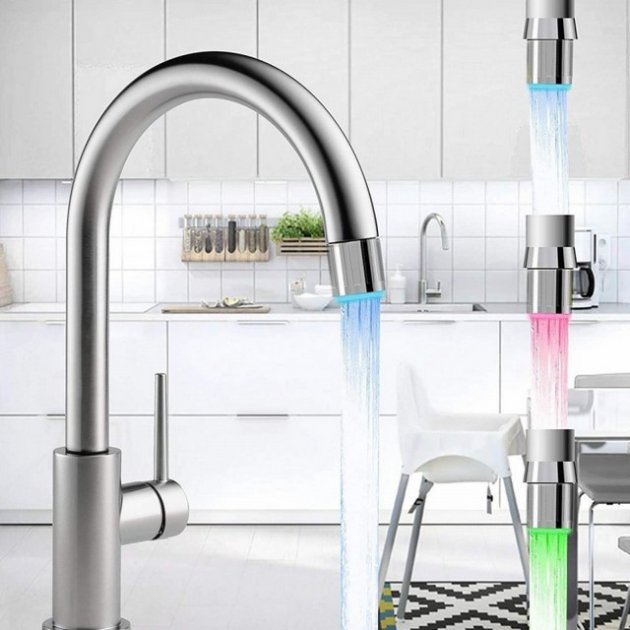 Насадка на кран змішувача з LED підсвіткою води ∙ Аератор економія води Faucet light multi Led Water Glow