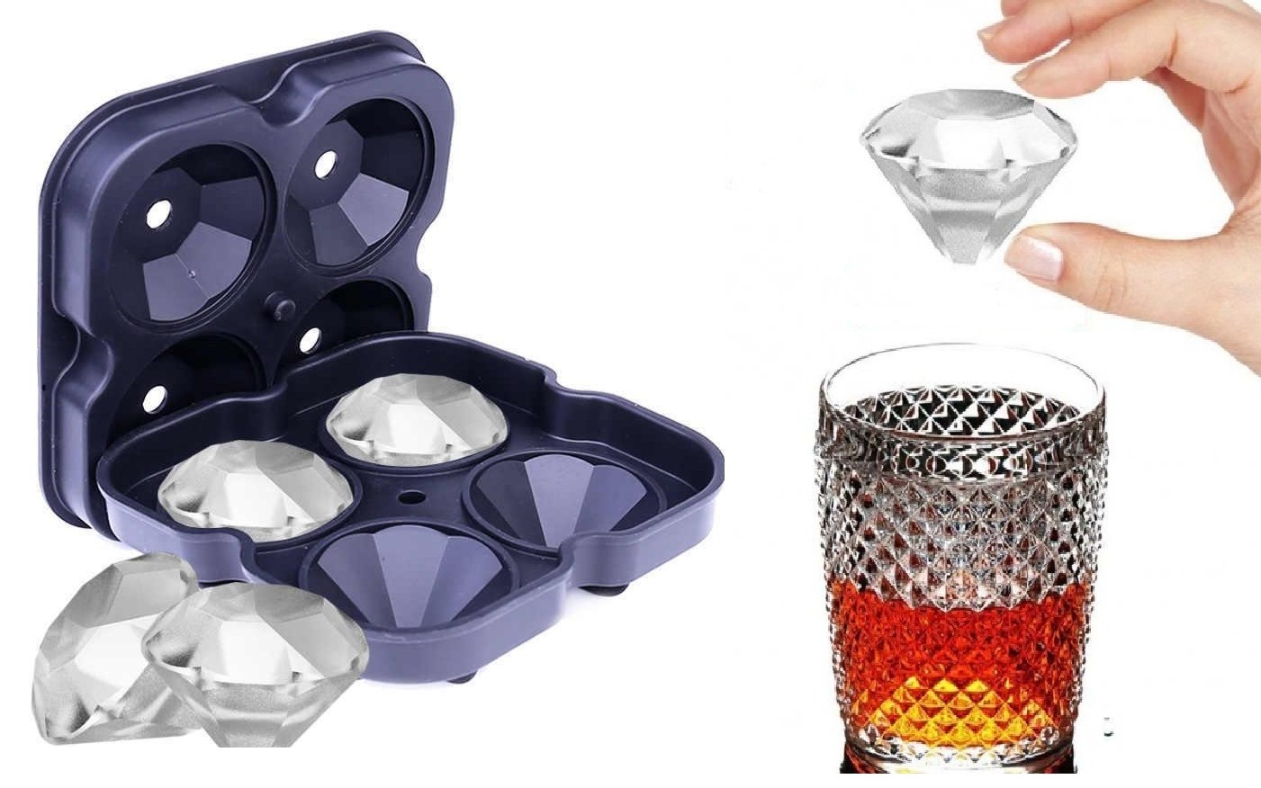 Силіконова форма – лоток для кубиків льоду Діамант ∙ Льодовина Алмази ∙ 4 осередки