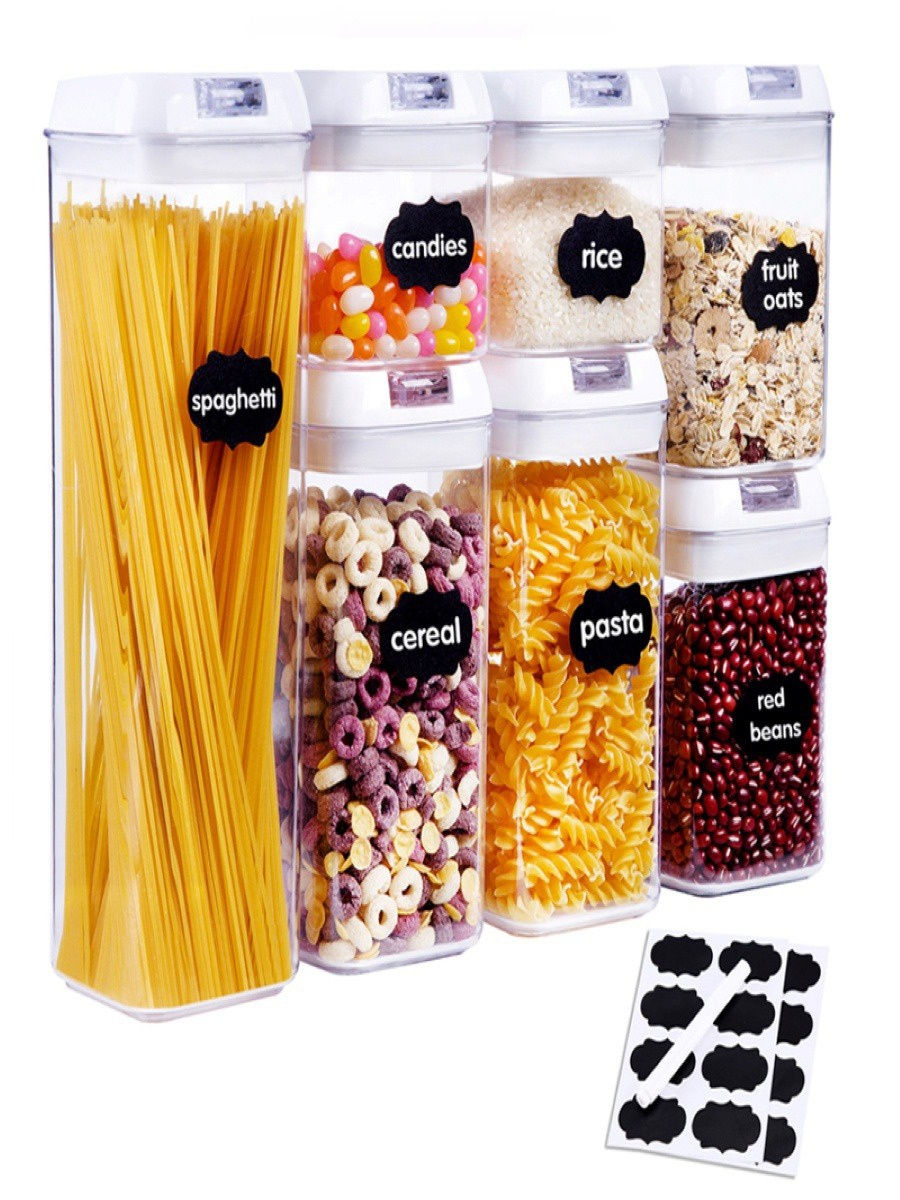 Набір контейнерів FOOD Storage Container Set для зберігання їжі, сипких та круп ∙ 7 ємностей з герметичними кришками ∙ 10 стікерів - етикеток + маркер у комплекті - мініатюра 2