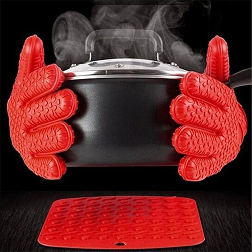 Жароміцні термостійкі рукавички – прохватки RED GLOVE Силіконові прихватки рукавиці для гарячого - мініатюра 8