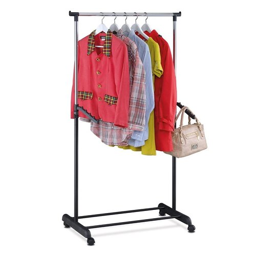 Одинарна пересувна підлогова телескопічна стійка – вішалка з регульованою висотою, на коліщатках, 152 х 75 х 38 см