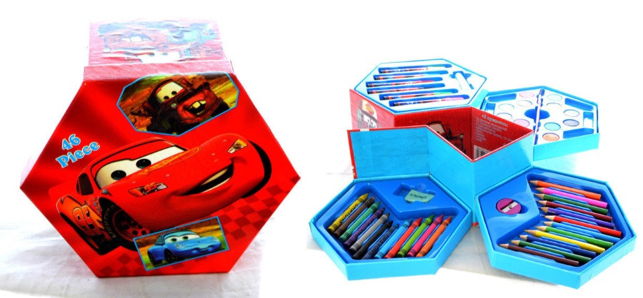 Дитячий художній набір для малювання та творчості "Тачки", 46 предметів у боксі-шестиграннику - мініатюра 3