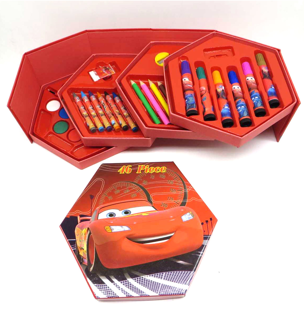 Дитячий художній набір для малювання та творчості "Тачки", 46 предметів у боксі-шестиграннику - мініатюра 5