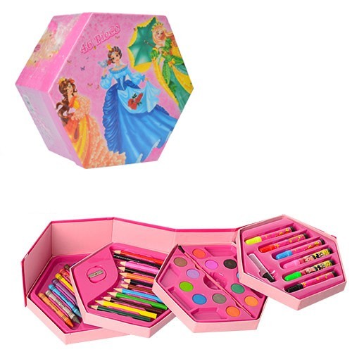 Дитячий художній набір для малювання та творчості "Принцеси Дісней" для дівчаток, 46 предметів у шестигранному боксі - мініатюра 3