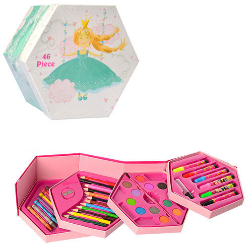 Дитячий художній набір для малювання та творчості "Принцеси Дісней" для дівчаток, 46 предметів у шестигранному боксі - мініатюра 4