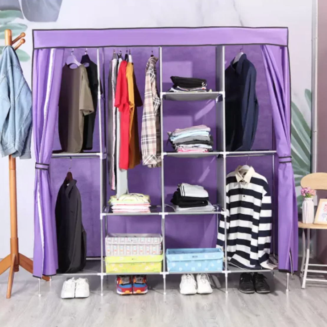 Складна тканинна шафа Storage Wardrobe 28165 ∙ Органайзер – гардероб для одягу на 4 секції, 165х45х172 см - мініатюра 3