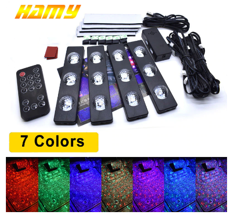 Декоративне RGB освітлення килимків салону авто Starlights Атмосферні LED лампи «Зоряне небо» з пультом - мініатюра 2