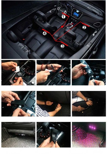 Декоративне RGB освітлення килимків салону авто Starlights Атмосферні LED лампи «Зоряне небо» з пультом - мініатюра 3