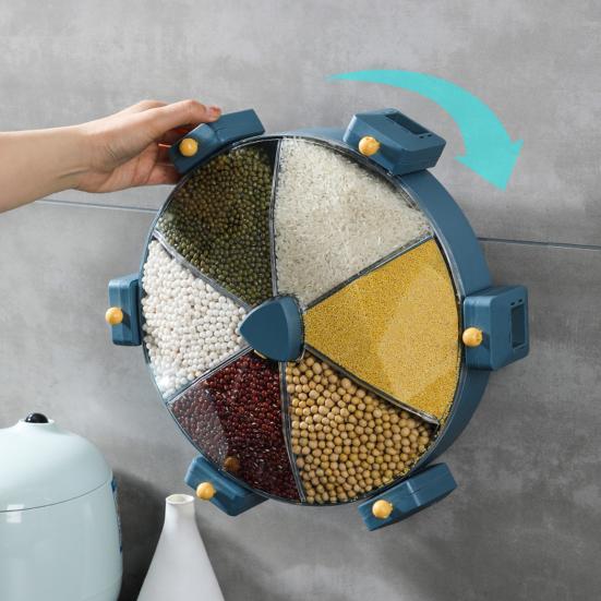 Кухонний мультизерновий настінний органайзер – Млин для сипучих та круп ∙ Кухонні контейнери для зберігання ∙ Обертання 360° ∙ 6 секцій - мініатюра 2