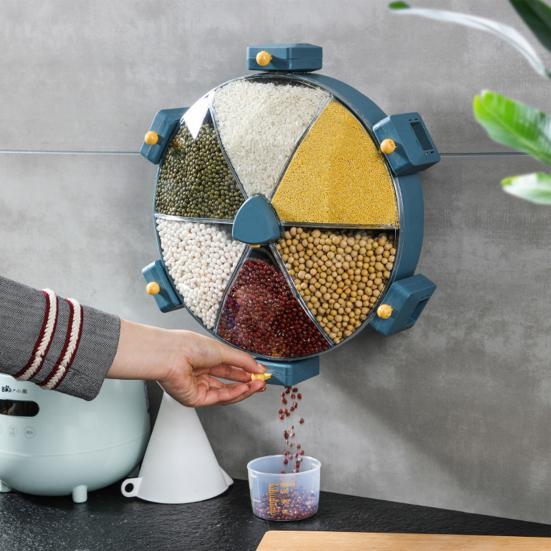 Кухонний мультизерновий настінний органайзер – Млин для сипучих та круп ∙ Кухонні контейнери для зберігання ∙ Обертання 360° ∙ 6 секцій - мініатюра 4