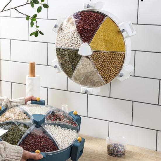 Кухонний мультизерновий настінний органайзер – Млин для сипучих та круп ∙ Кухонні контейнери для зберігання ∙ Обертання 360° ∙ 6 секцій - мініатюра 6