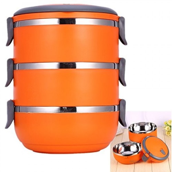 Набір контейнерів для зберігання продуктів Lunchbox Three Layers Ланчбокс для їжі з нержавіючої сталі 3 в 1