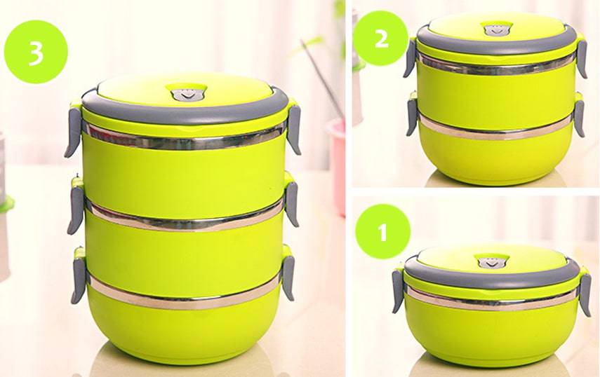 Набір контейнерів для зберігання продуктів Lunchbox Three Layers Ланчбокс для їжі з нержавіючої сталі 3 в 1 - мініатюра 3