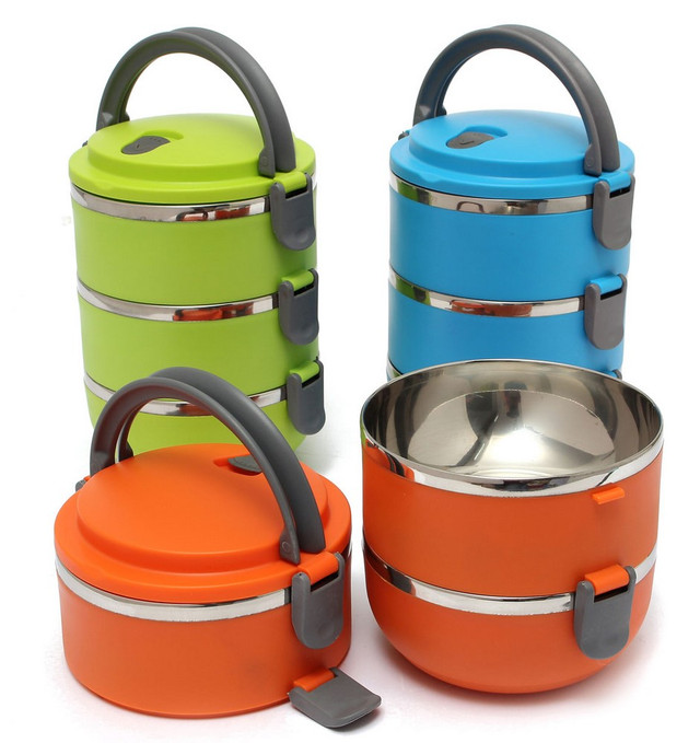 Набір контейнерів для зберігання продуктів Lunchbox Three Layers Ланчбокс для їжі з нержавіючої сталі 3 в 1 - мініатюра 5
