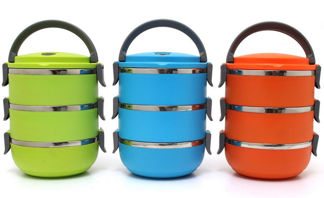 Набір контейнерів для зберігання продуктів Lunchbox Three Layers Ланчбокс для їжі з нержавіючої сталі 3 в 1 - мініатюра 6