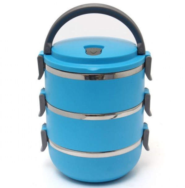 Набір контейнерів для зберігання продуктів Lunchbox Three Layers Ланчбокс для їжі з нержавіючої сталі 3 в 1 - мініатюра 7