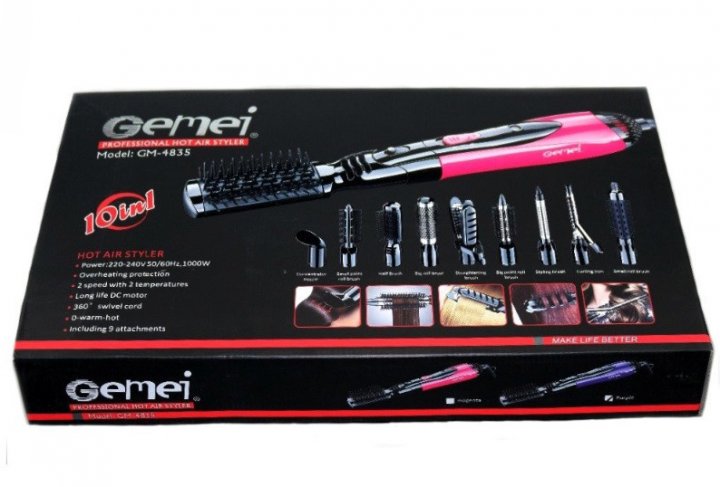 Повітряний мультистайлер 10 в 1 GEMEI GM-4835 Professional Hot Air Styler Багатофункціональний стайлер з насадками для укладки волосся - мініатюра 6