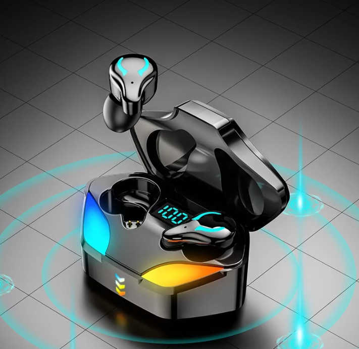 Бездротові ігрові навушники X1 Bluetooth 5.1 TWS з мікрофоном, RGB підсвіткою та світлодіодним дисплеєм у зарядному боксі - мініатюра 3