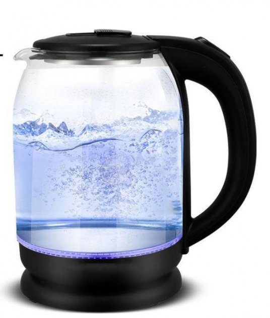 Електричний чайник Goldteller MG-06 скляний електрочайник з підсвіткою води, 1.8 л Білий/чорний - мініатюра 2