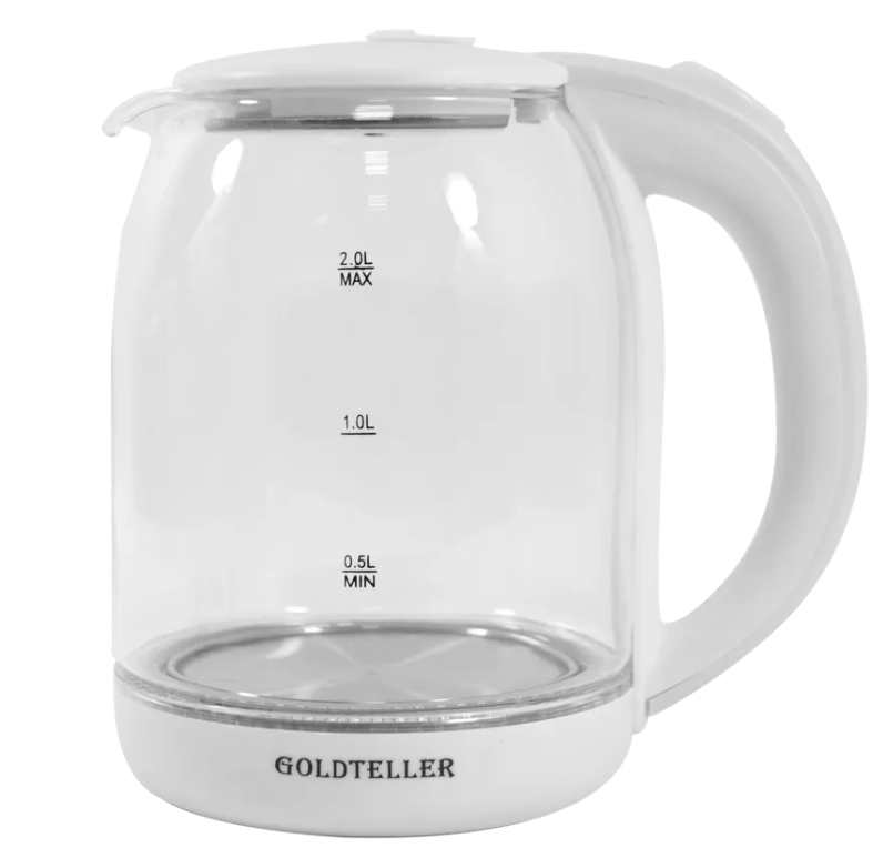 Електричний чайник Goldteller MG-06 скляний електрочайник з підсвіткою води, 1.8 л Білий/чорний - мініатюра 3