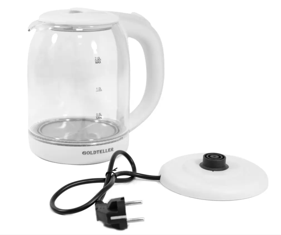 Електричний чайник Goldteller MG-06 скляний електрочайник з підсвіткою води, 1.8 л Білий/чорний - мініатюра 4