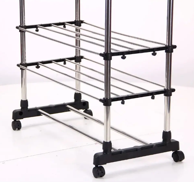 Телескопічна пересувна стійка – вішалка Colgador doble ajustable із полицями для одягу - мініатюра 3